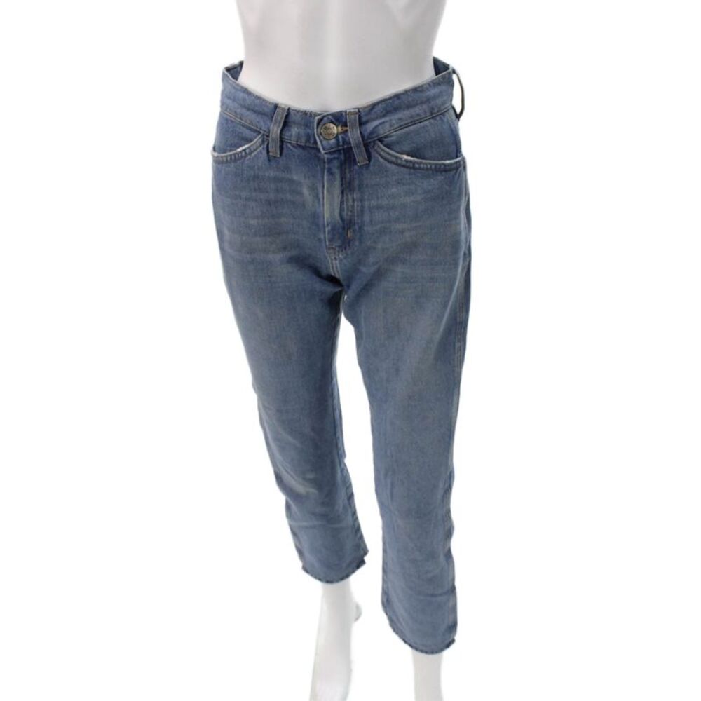 MiH Jeans Women Straight Jeans High Rise Blue Button Cotton Size 24
